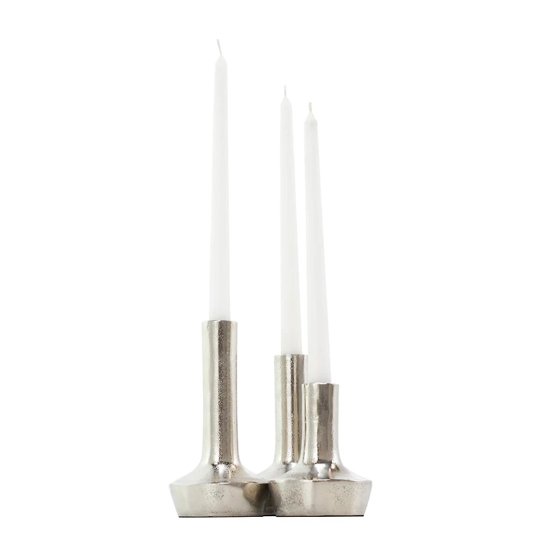 Silver Aluminum Candle Holder with Rounded Base Set