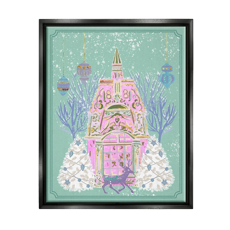 Stupell Industries Pastel Holiday Snowy Architecture Framed Floater Canvas Wall Art