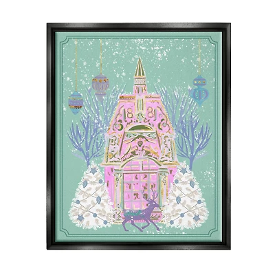Stupell Industries Pastel Holiday Snowy Architecture Framed Floater Canvas Wall Art