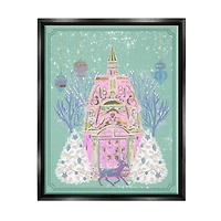 Stupell Industries Pastel Holiday Snowy Architecture Framed Floater Canvas Wall Art