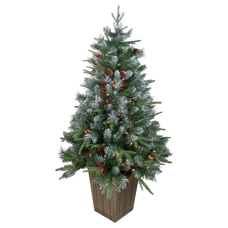 4ft. Pre-Lit Frosted Mixed Berry Pine Artificial Christmas Tree in Decorative Planter, Clear Lights