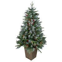 4ft. Pre-Lit Frosted Mixed Berry Pine Artificial Christmas Tree in Decorative Planter, Clear Lights