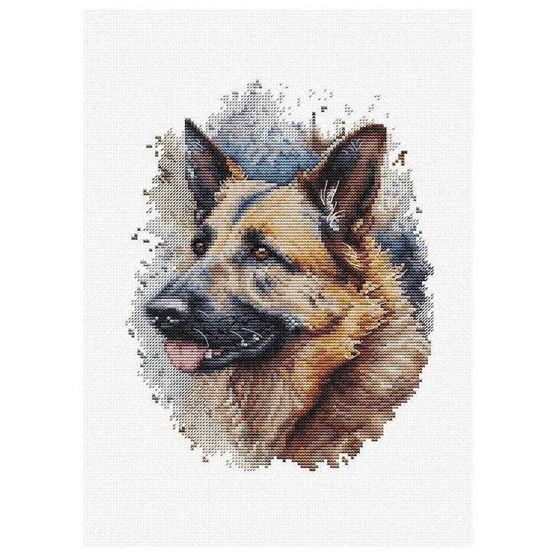 Luca-S The German Shepherd Counted Cross Stitch Kit with Woodgrain Hoop