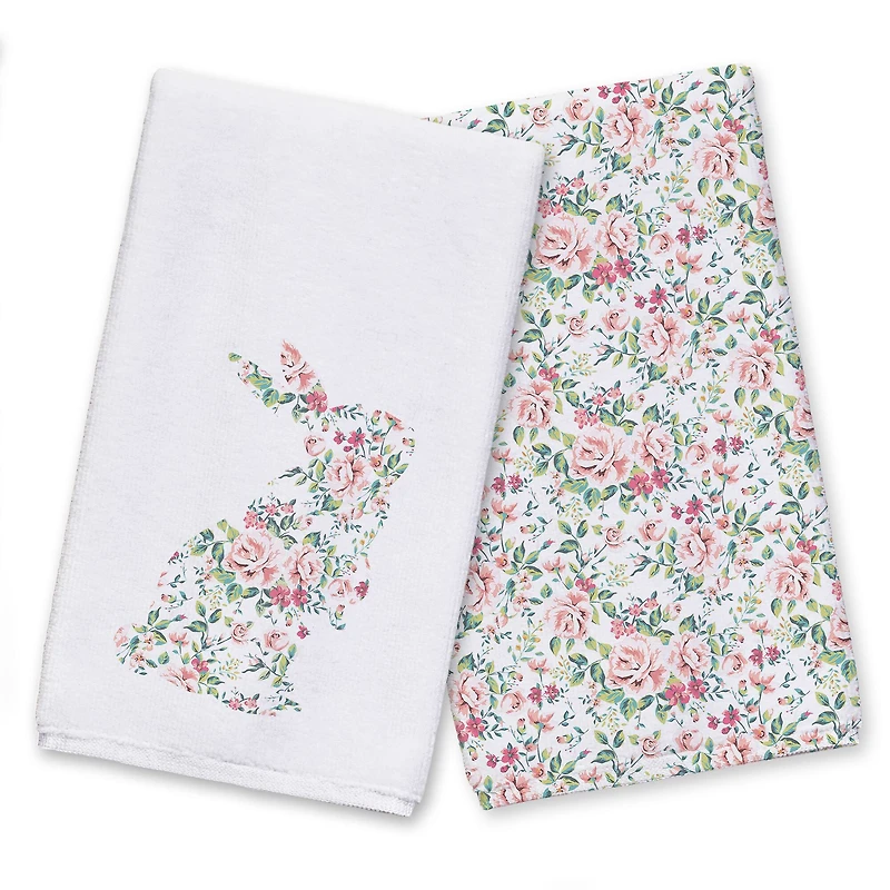 Floral Rabbit Tea Towel - Set of 2