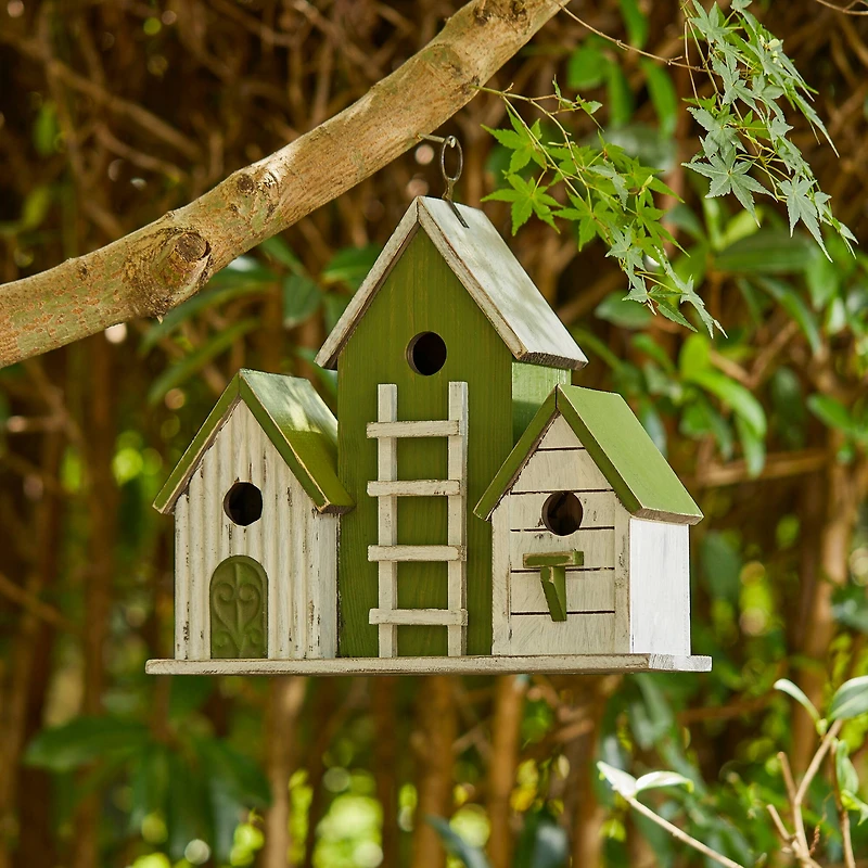 Glitzhome® 14.75" Distressed Wood Villa Birdhouse with 3D Ladder