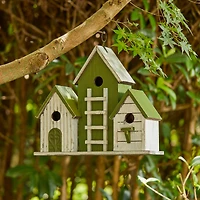 Glitzhome® 14.75" Distressed Wood Villa Birdhouse with 3D Ladder