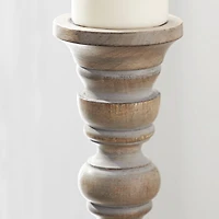 Light Gray Mango Wood Traditional Candle Holder Set
