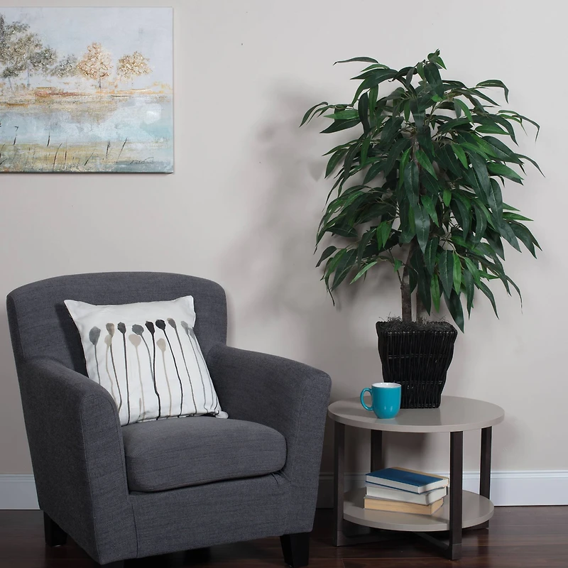 4ft. Artificial Mango Bush with Square Willow Basket