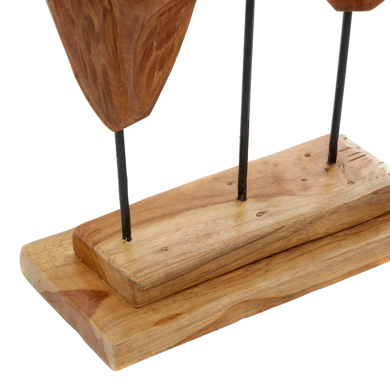 Brown Teak Wood Natural Leaves Sculpture, 23" x 12" x 5"