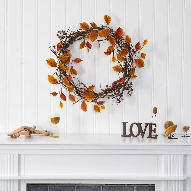 19" Harvest Leaf, Berries & Twig Wreath
