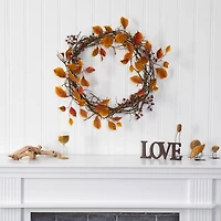 19" Harvest Leaf, Berries & Twig Wreath