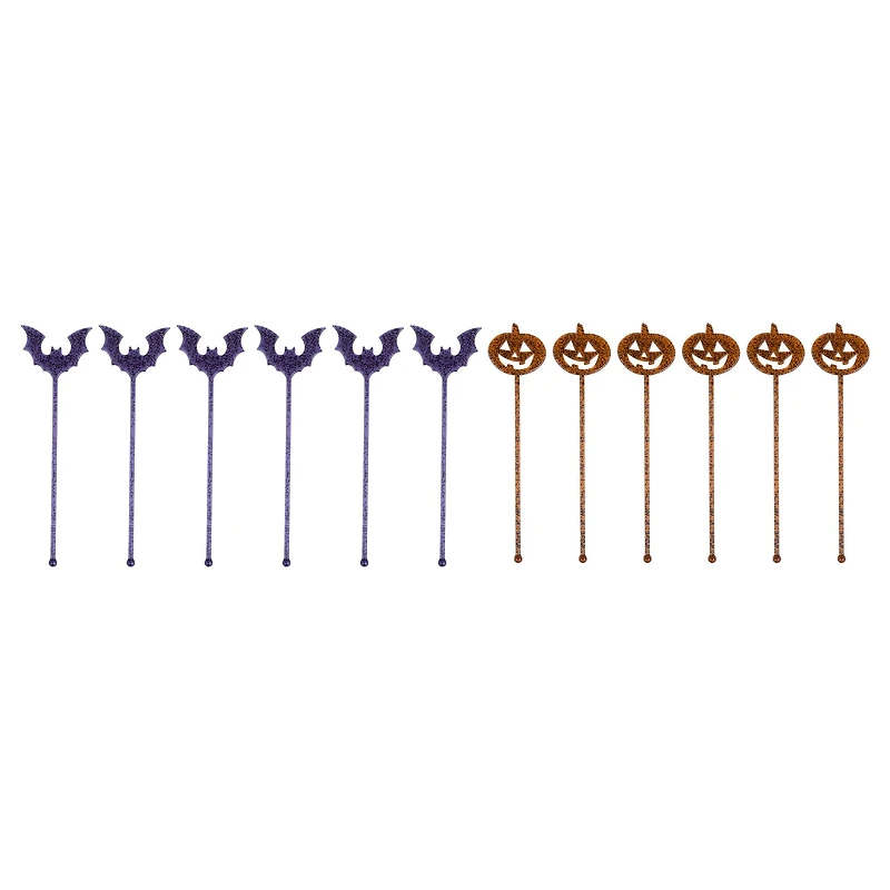 8" Trick-or-Treat Jack-o'-Lantern & Bat Drink Stirrers, 12ct. by Makery™