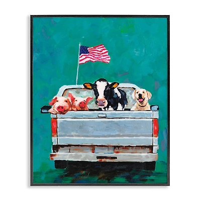 Stupell Industries Farm Animals Pickup Truck Waving American Flag Framed Giclee Art