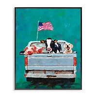 Stupell Industries Farm Animals Pickup Truck Waving American Flag Framed Giclee Art