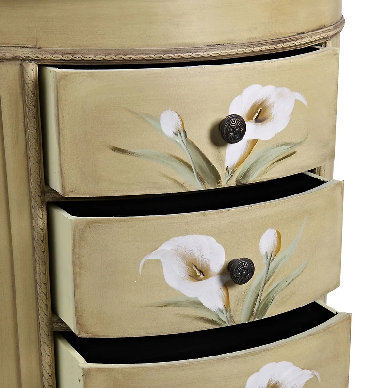 4-Drawer Antique Accessory Table with Calla Lily Floral Art