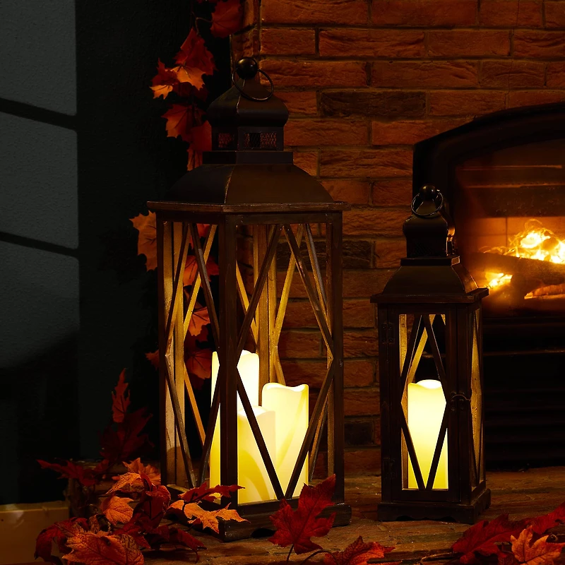 Modern Farmhouse Wooden Lantern Set, 28.5" & 20.5"