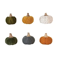 Hello Honey® 3.5" Bouclé Velvet Pumpkin Holiday Décor Set with Wood Stems