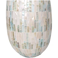19" White Mother of Pearl Handmade Mosaic Inspired Vase with Pastel Blue & Pink Accents
