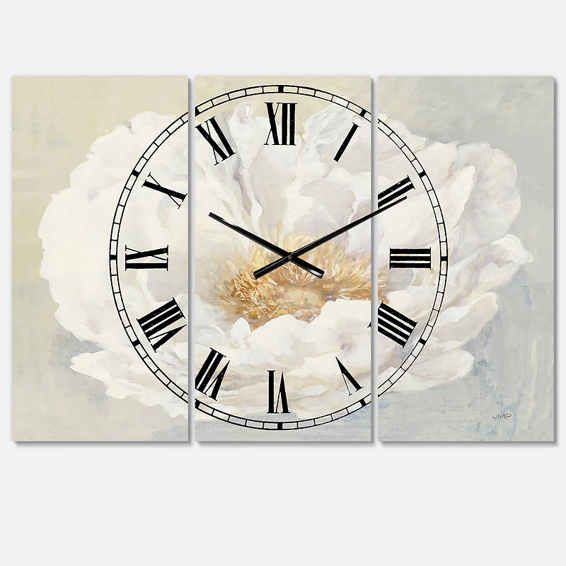 Designart 'White Serene Peony Traditional Multipanel Wall Clock