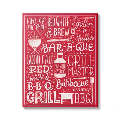 Stupell Industries Fire Up Grill Summer BBQ Phrases Red White,24 x 30