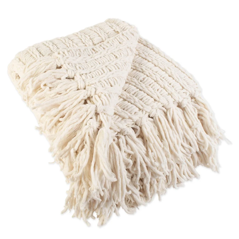Chenille Luxury Tassel Throw Cream"