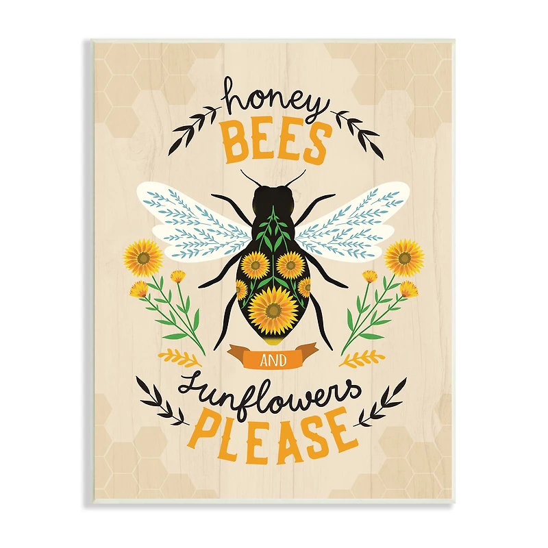 Stupell Industries Honey Bees Sunflowers Please Spring Garden Floral Phrase Wall Plaque