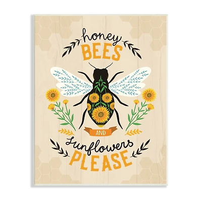Stupell Industries Honey Bees Sunflowers Please Spring Garden Floral Phrase Wall Plaque