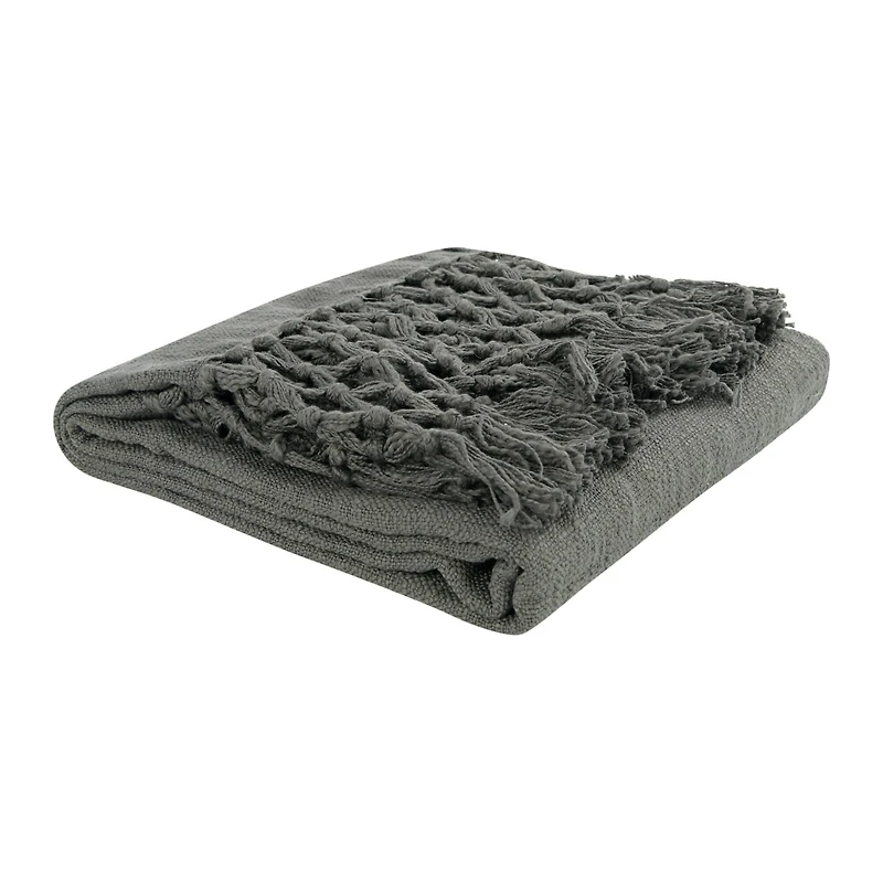 Hello Honey® Charcoal Woven Cotton Throw Blanket with Crochet & Fringe