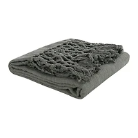 Hello Honey® Charcoal Woven Cotton Throw Blanket with Crochet & Fringe