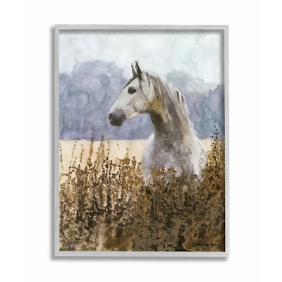 Stupell Industries Wild Horse in Tall Grass Wall Art in Gray Frame