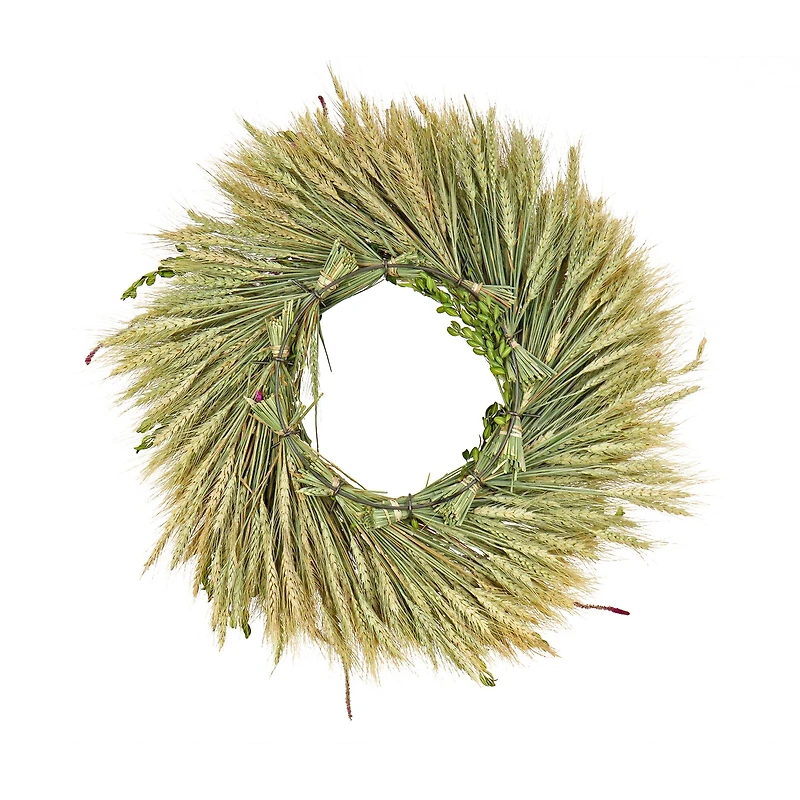 22'' Wheat and Straw Flowers Spring Wreath