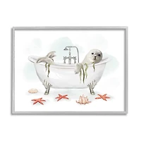 Stupell Industries White Harp Seal Ocean Inspired Bath Animal in Gray Frame Wall Art