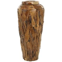 Brown Teak Wood Handmade Tall Floor Vase with Mosaic Live Edge