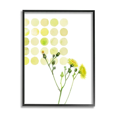 Stupell Industries Dandelion Flowers under Abstract Summer Circles Floral Painting Framed Wall Art