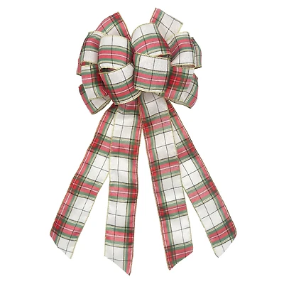 20.5" Green & Natural Plaid Tree Bow by Celebrate It®