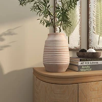 11" Pink Ceramic Whitewashed Ribbed Vase