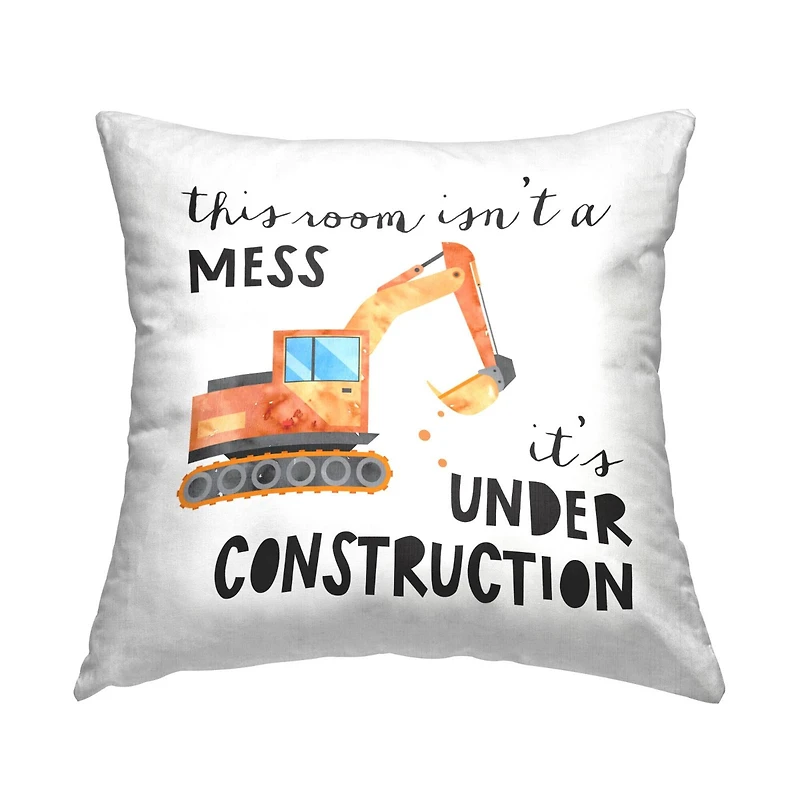 Stupell Industries Room Under Construction Kids Bulldozer Phrase Throw Pillow, 18" x 18"