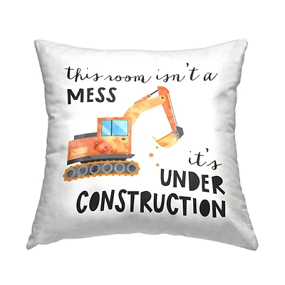 Stupell Industries Room Under Construction Kids Bulldozer Phrase Throw Pillow, 18" x 18"