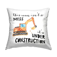 Stupell Industries Room Under Construction Kids Bulldozer Phrase Throw Pillow, 18" x 18"