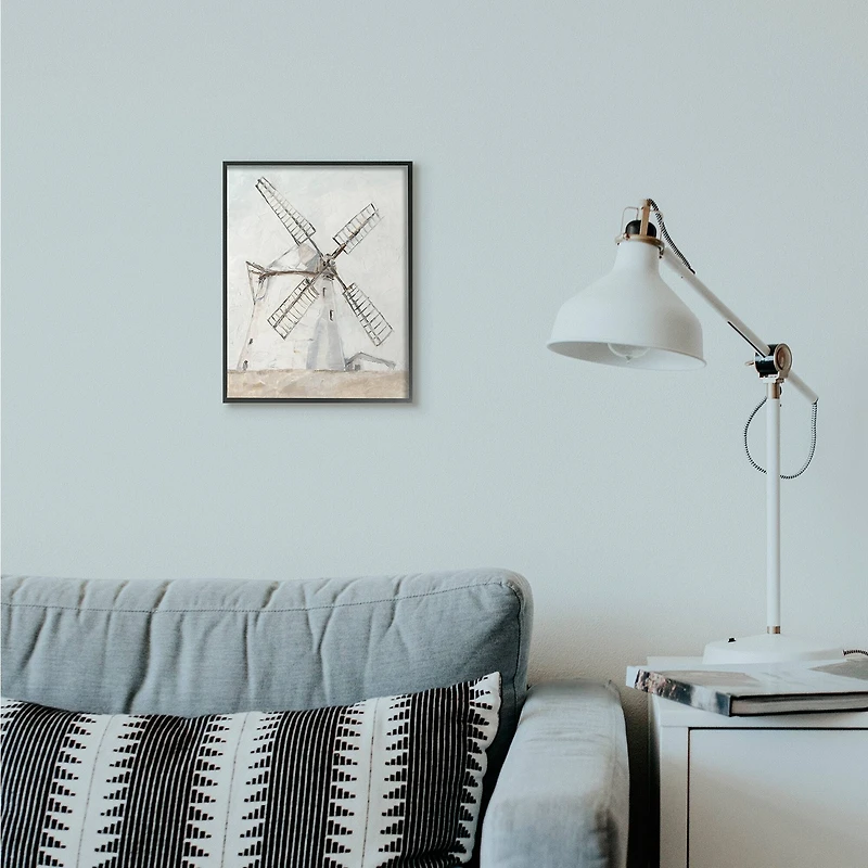 Stupell Industries Windmill Farm Landscape Wall Art in Black Frame