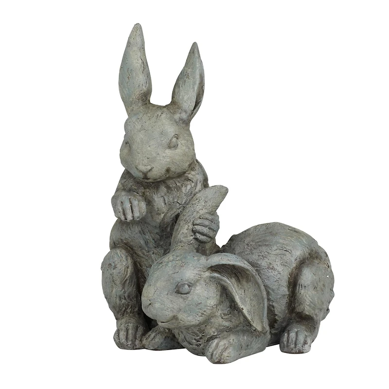11" Gray Farmhouse Rabbits Garden Sculpture