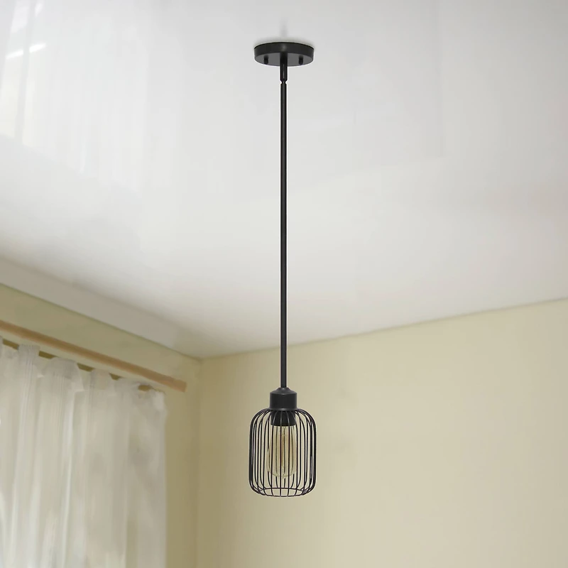 Lalia Home Ironhouse 7" Black 1-Light Metal Caged Mini Pendant