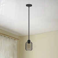 Lalia Home Ironhouse 7" Black 1-Light Metal Caged Mini Pendant