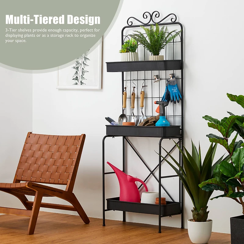 Glitzhome® 68" 3-Tier Black Metal Shelf Planter Stand
