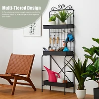 Glitzhome® 68" 3-Tier Black Metal Shelf Planter Stand