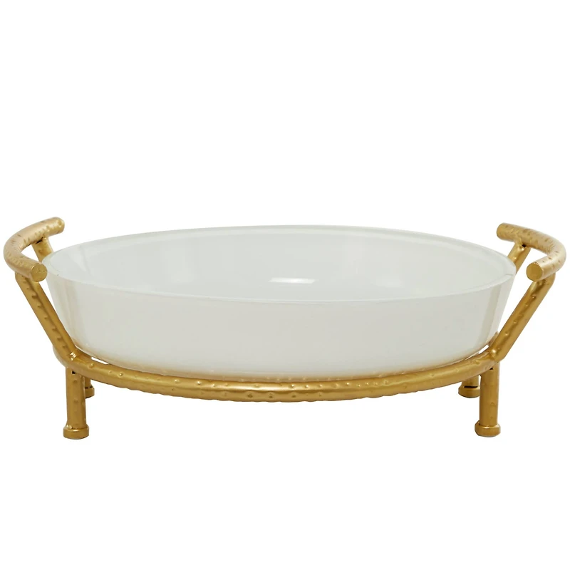 CosmoLiving by Cosmopolitan 19" White Glass Kitchen Serving Bowl with Gold Metal Stand