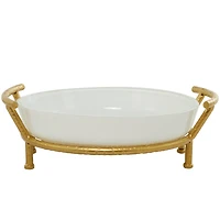 CosmoLiving by Cosmopolitan 19" White Glass Kitchen Serving Bowl with Gold Metal Stand