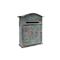 Hello Honey® 12" Distressed Blue Embossed Tin Mail Box