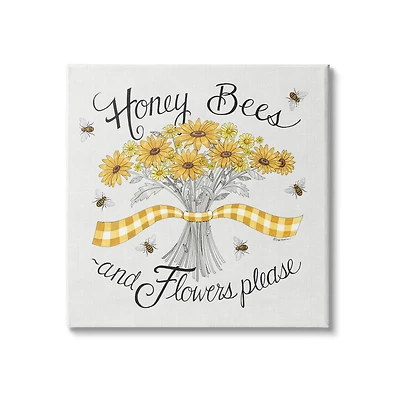 Stupell Industries Honey Bees Flowers Please Phrase Vintage Yellow Daisies Canvas Wall Art