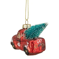 4" Red Metallic Truck with a Sisal Tree Glass Christmas Ornament